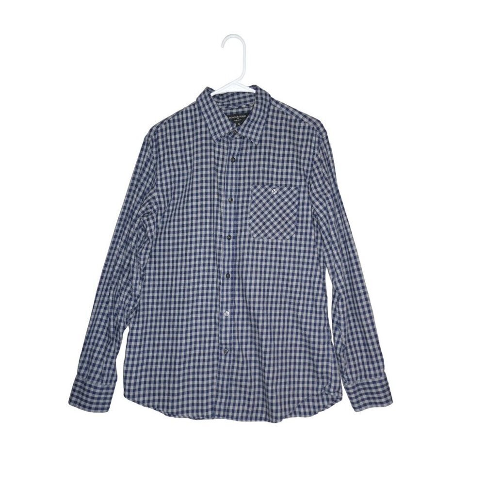 Banana Republic Shirt Medium Plaid Gray Black Blue‎ Lightweight Flannel Men's